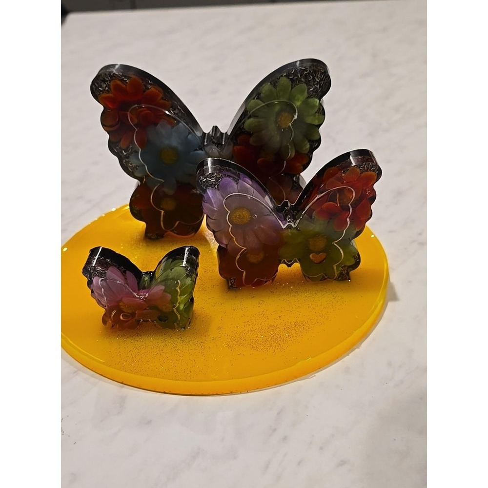 Handmade Resin Tray Of Butterflies‎ Yellow Base. 744
